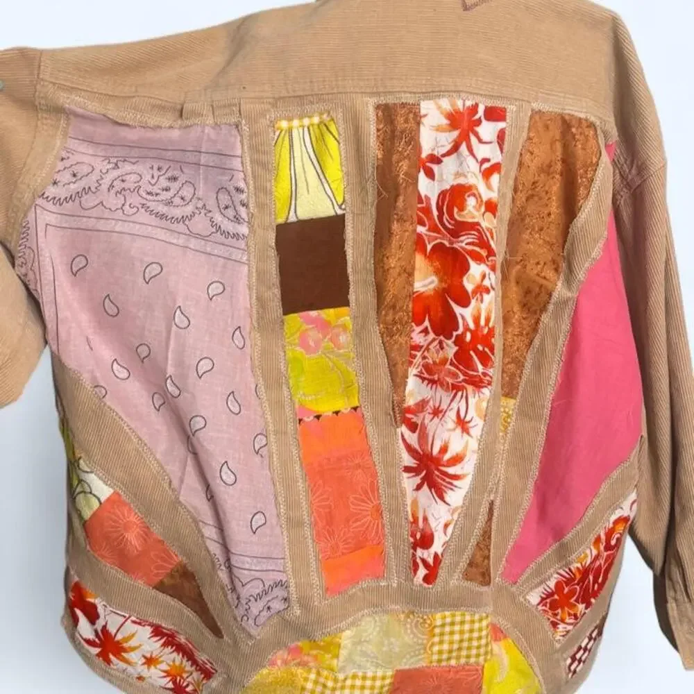 Patchwork Corduroy Jacket Oversized Boho Western Upcycled Shacket